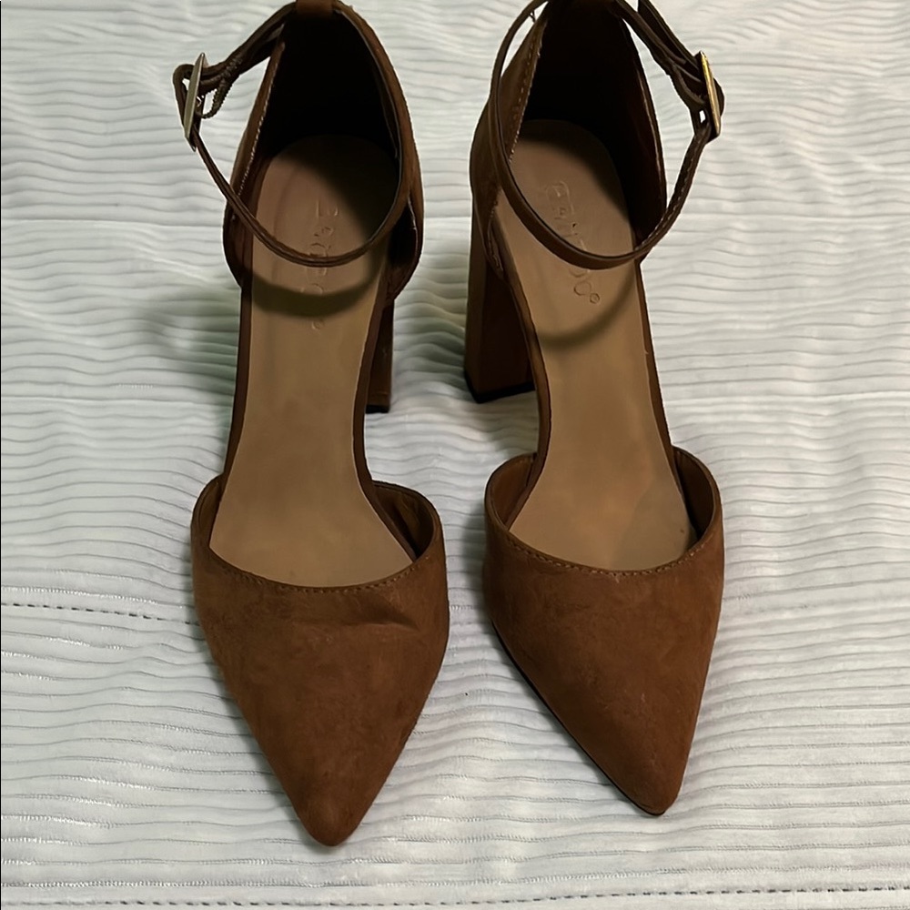 BAMBOO Brown Suede Heels with Ankle Strap